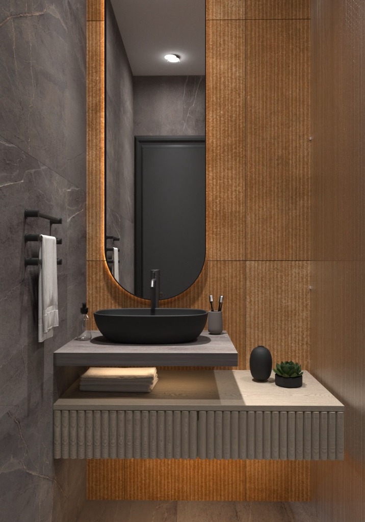 En-Suite Vanity & Fluted Timber Wall